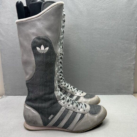Vintage Adidas Midiru High Womens Size 6.5 Boxing Racing Boots Grey Leather Y2K